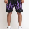 Bermuda In Felpa Con Stampa E Ricamo - Nero Viola