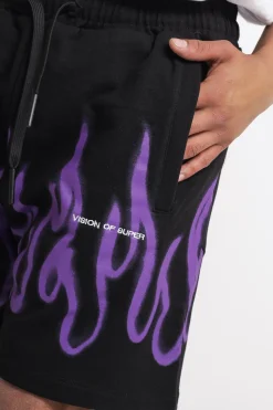 Bermuda In Felpa Con Stampa E Ricamo - Nero Viola