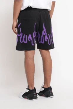 Bermuda In Felpa Con Stampa E Ricamo - Nero Viola
