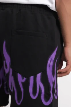 Bermuda In Felpa Con Stampa E Ricamo - Nero Viola