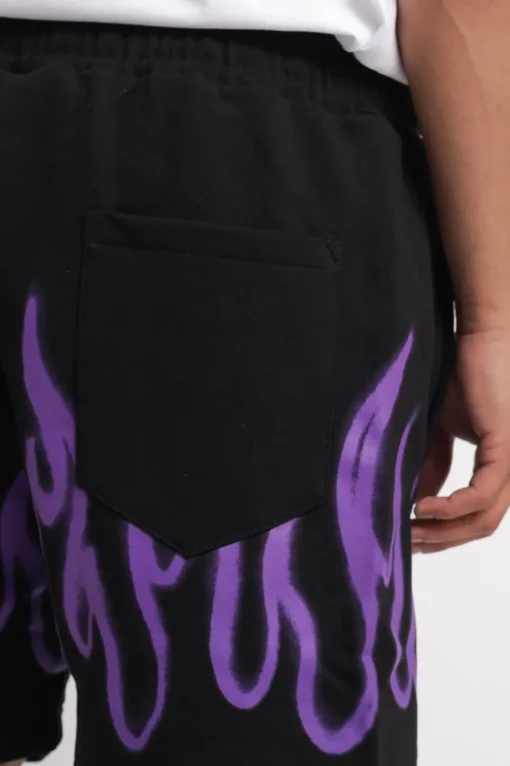 Bermuda In Felpa Con Stampa E Ricamo - Nero Viola