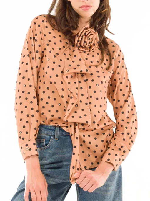 Camicia Pois Con Rosa - Cammello