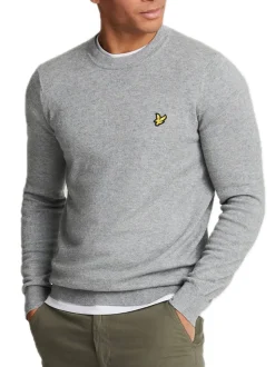 Cotton Merino Crew Neck Jumper - Mid Grey Marl