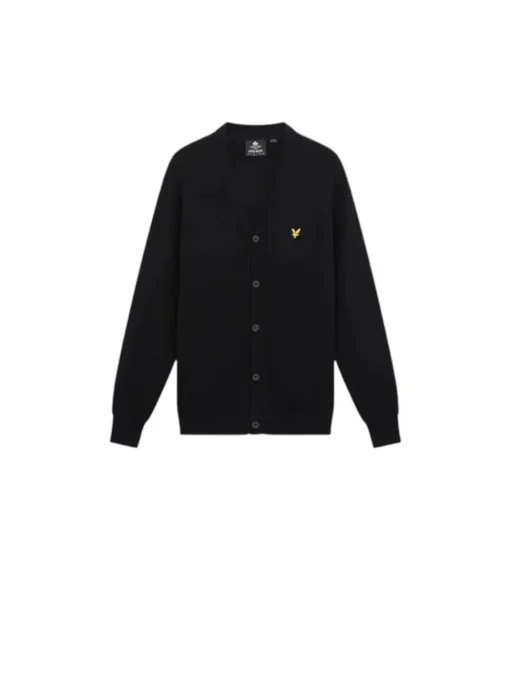 Cotton Merino V Neck Cardigan - Jet Black