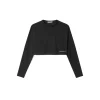 Crop Top In Jersey Manica Lunga Con Stampa - Nero