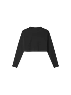Crop Top In Jersey Manica Lunga Con Stampa - Nero