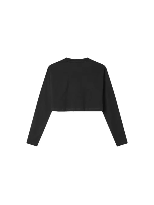 Crop Top In Jersey Manica Lunga Con Stampa - Nero