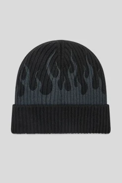 Cuffia Lana Nera Con Fiamme Grigie - Black