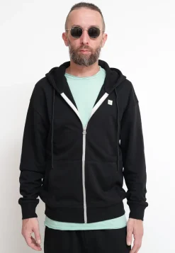 Felpa Cappuccio + Zip Tessuto Riciclato Black