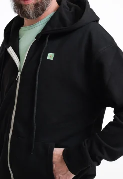 Felpa Cappuccio + Zip Tessuto Riciclato Black