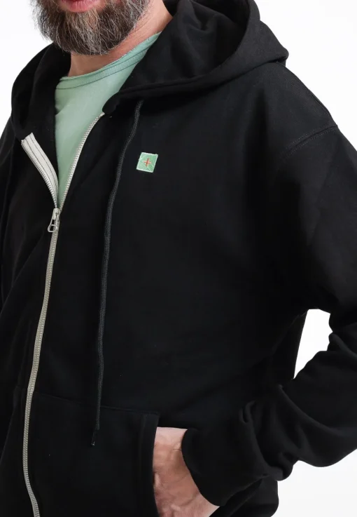 Felpa Cappuccio + Zip Tessuto Riciclato Black