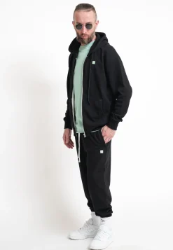 Felpa Cappuccio + Zip Tessuto Riciclato Black