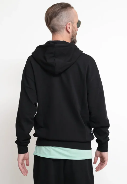 Felpa Cappuccio + Zip Tessuto Riciclato Black