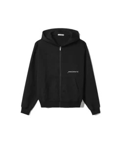 Felpa Cappuccio All Zip Con Stampa Sul Davanti - Nero