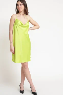 Ladies Dress - Lime Green Sateen