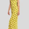 Ladies Dress - Yellow Linear Floral