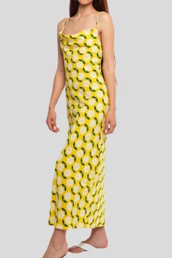 Ladies Dress - Yellow Linear Floral