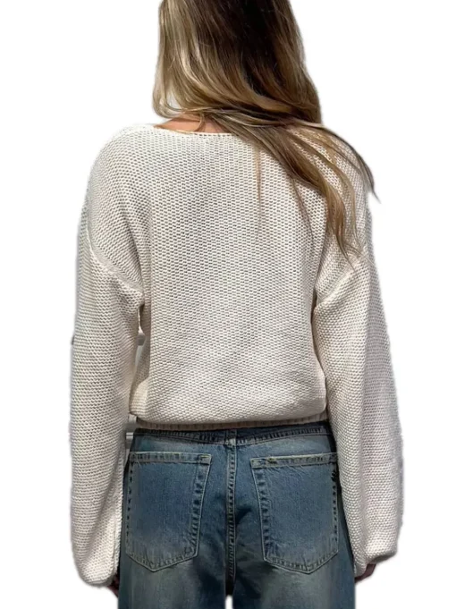 Maglia Scollo A V Nido D'Ape - Burro