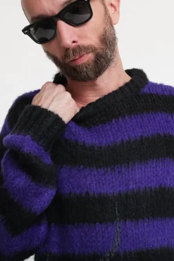 Maglione Nero Con Righe Viola - Purple