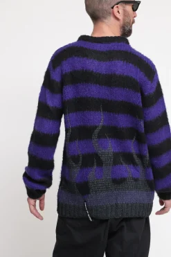 Maglione Nero Con Righe Viola - Purple