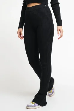 Pantalone In Costina Maglieria A Zampa - Nero