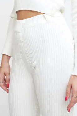 Pantalone In Costina Maglieria A Zampa - Bianco Burro
