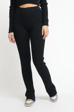 Pantalone In Costina Maglieria A Zampa - Nero