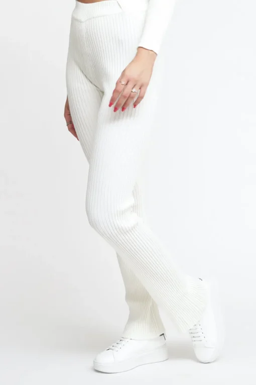 Pantalone In Costina Maglieria A Zampa - Bianco Burro