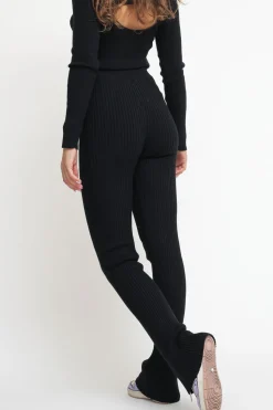 Pantalone In Costina Maglieria A Zampa - Nero