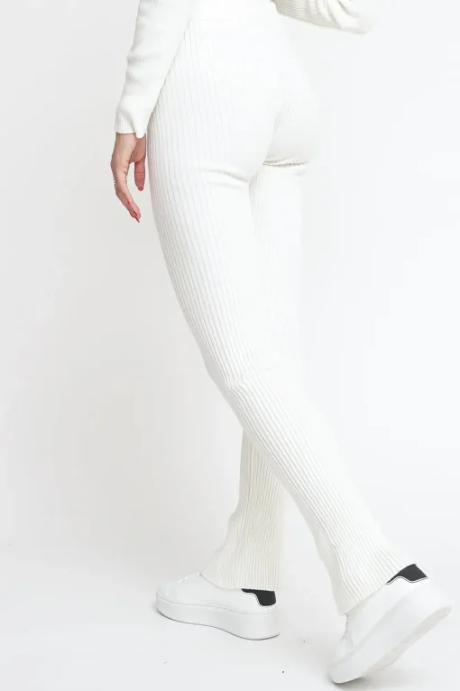 Pantalone In Costina Maglieria A Zampa - Bianco Burro