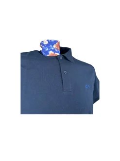 Polo Under Collar Print S/s - Navy Blue