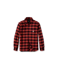 Rugged Flex Relaxed Fit Midweight Flannel Long Sleeve Plaid Shirt - Red Ochre