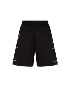 Shorts With Lateral White Lightining Print And Embroidery Gotic Logo - Black
