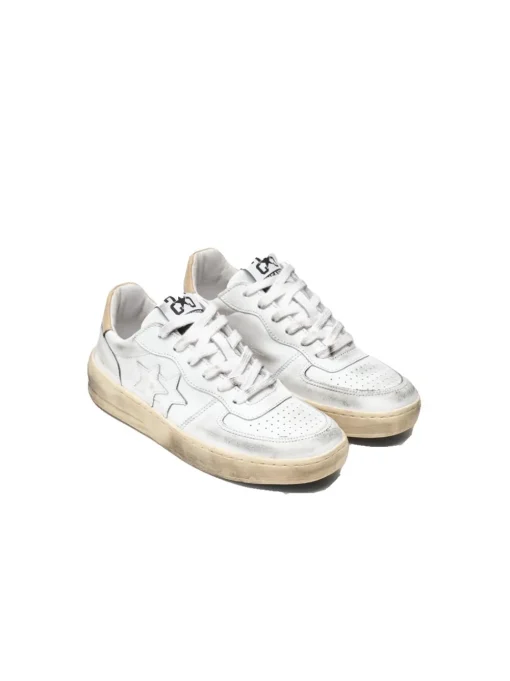 sneakers Padel In Pelle Bianca E Dettagli Beige Effetto ''Used''