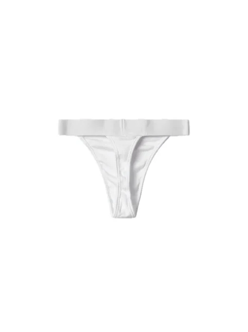 Tanga In Costina Con Elastico E Etichetta - Bianco