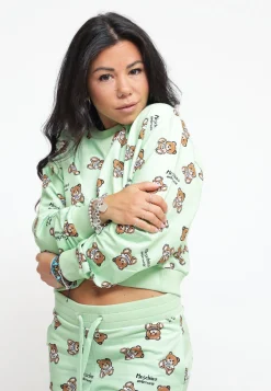 Teddy Bear Print Stretch Fleece Crop - Green