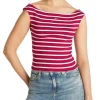 TJW Boat Neck Top SS EXT - Brillant Berry/Stripe