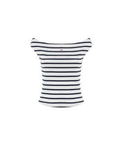 TJW Boat Neck Top SS EXT - Ecru/Navy Stripe