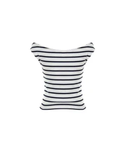 TJW Boat Neck Top SS EXT - Ecru/Navy Stripe