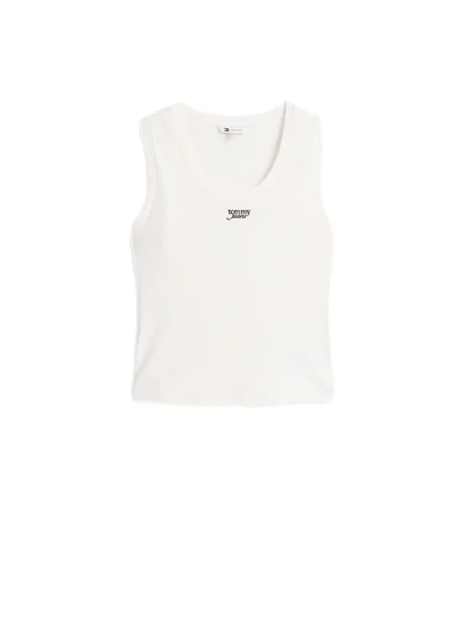 TJW Slim Script Rib Tank Top - Ancient White