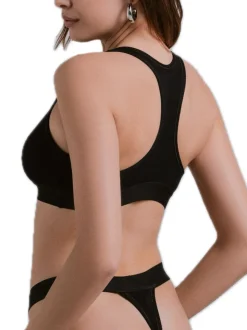 Top In Costina Con Elastico E Etichetta - Nero