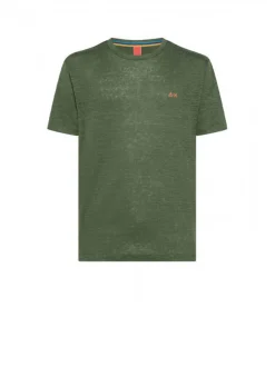 T-shirt Linen Solid S/s - Verde Scuro