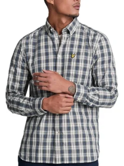 Washed Check Poplin Shirt - Argyle Teal Mid Grey Marl